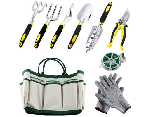 Auelife 9PC Garden Tools Set, Aluminum Alloy Hand Gardening Kit