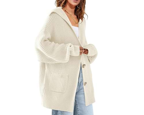 MEROKEETY Womens Long Sleeve Button Lapel Cardigan Sweater Oversized Chunky