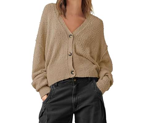 MEROKEETY Women's Oversized Open Front Cropped Cardigan Sweater Chunky