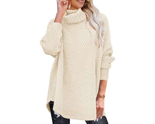 MEROKEETY Women's Turtleneck Long Sleeve Tunic Sweater Oversized Chunky