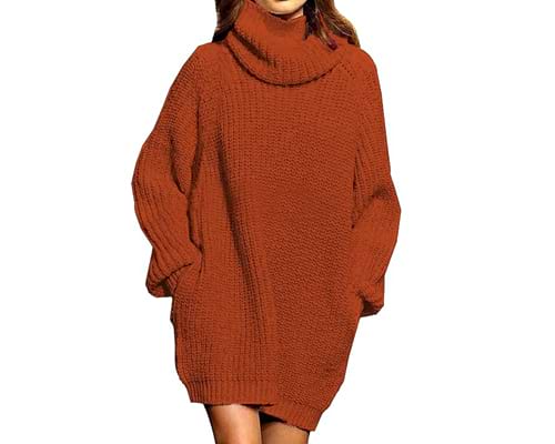 Pink Queen Womens Loose Turtleneck Oversize Long Pullover Sweater Dress