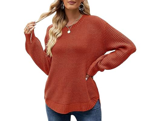 MEROKEETY Women's 2024 Fall Casual Fall Waffle Knit Sweater