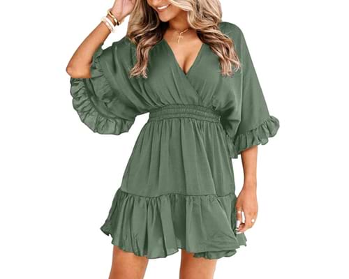 Aoysky Womens V Neck Casual Dresses Summer Loose