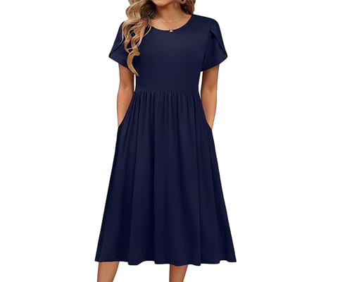 HOTOUCH Women's Summer Short Sleeve A-Line Midi Dresses Casual