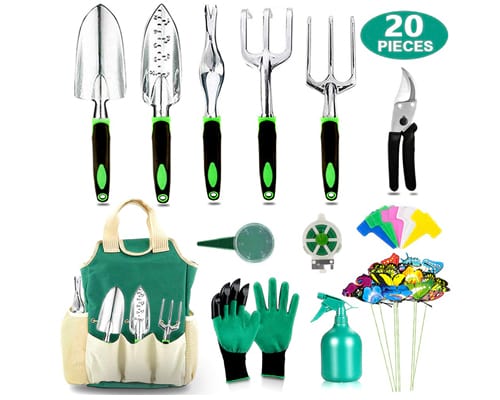 AOKIWO 20 Pcs Garden Tools Set Heavy Duty Aluminum for Men Women