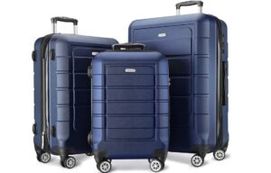 SHOWKOO Luggage Sets Expandable PC+ABS Durable Suitcase Double Wheels TSA Lock Blue