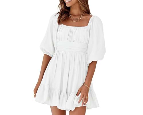 Dokotoo Womens Summer Dresses Square Neck Tie Back Lantern Sleeve Dokotoo Womens Summer Dresses Square Neck Tie Back Lantern Sleeve