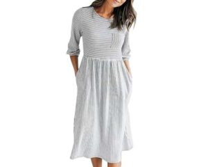 MEROKEETY Women's 3-04 Balloon Sleeve Striped High Waist MEROKEETY Women's 3-04 Balloon Sleeve Striped High Waist