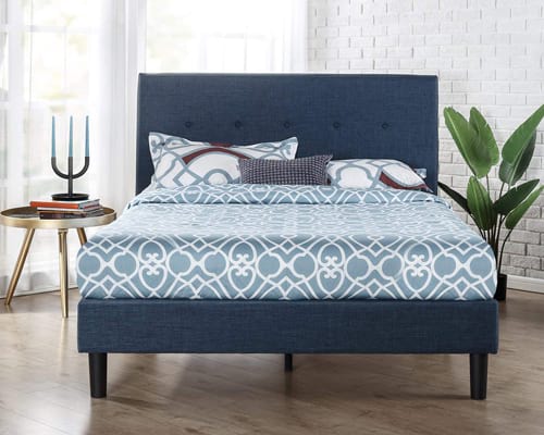 Zinus Omkaram Upholstered Navy Button Detailed Platform Bed Mattress Foundation