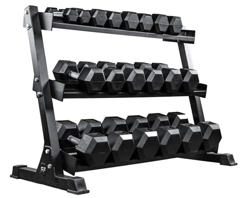 REP FITNESS Rubber Hex Dumbbell Set with Racks REP FITNESS Rubber Hex Dumbbell Set with Racks