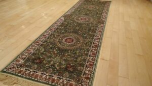 Silk Green Persian Qum Design Hallway Runner