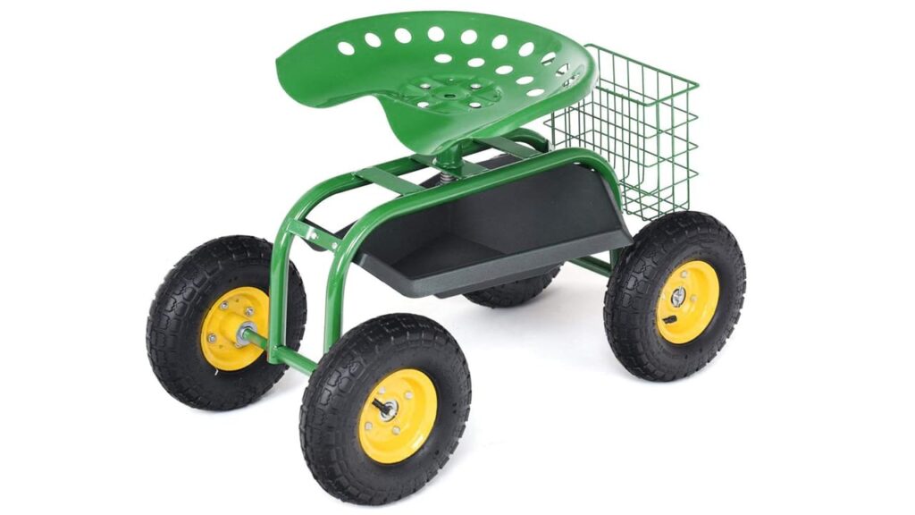Goplus Garden Cart Rolling Work Seat Outdoor