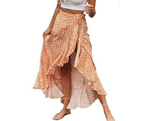 BerryGo Womens Boho Floral Wrap Maxi Skirt High Waisted Long Skirt BerryGo Womens Boho Floral Wrap Maxi Skirt High Waisted Long Skirt